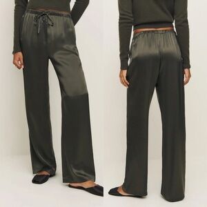 Reformation Olina Silk Pant in Pine Tree
